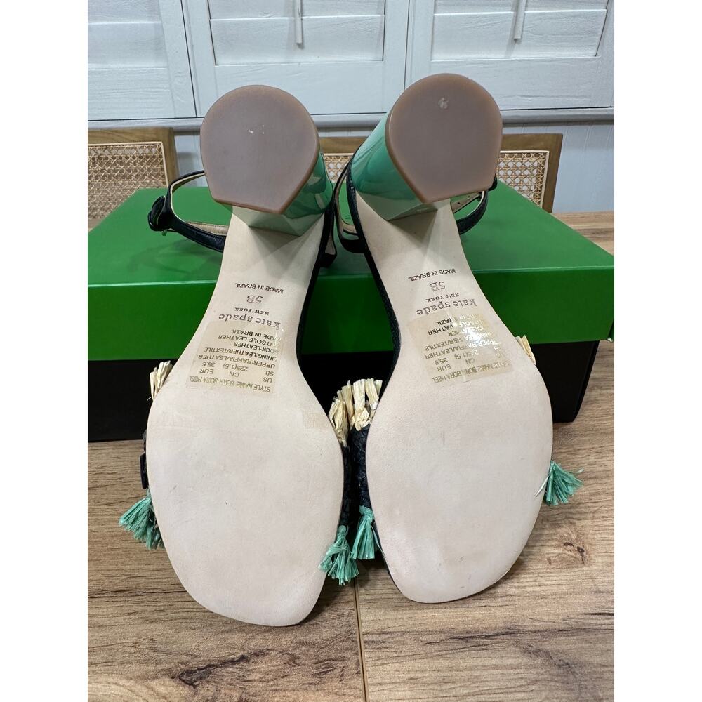 Kate Spade Bora Bora Heel Black Natural Mint Crochet Raffia Size 5 NIB Vacation - Picture 12 of 16